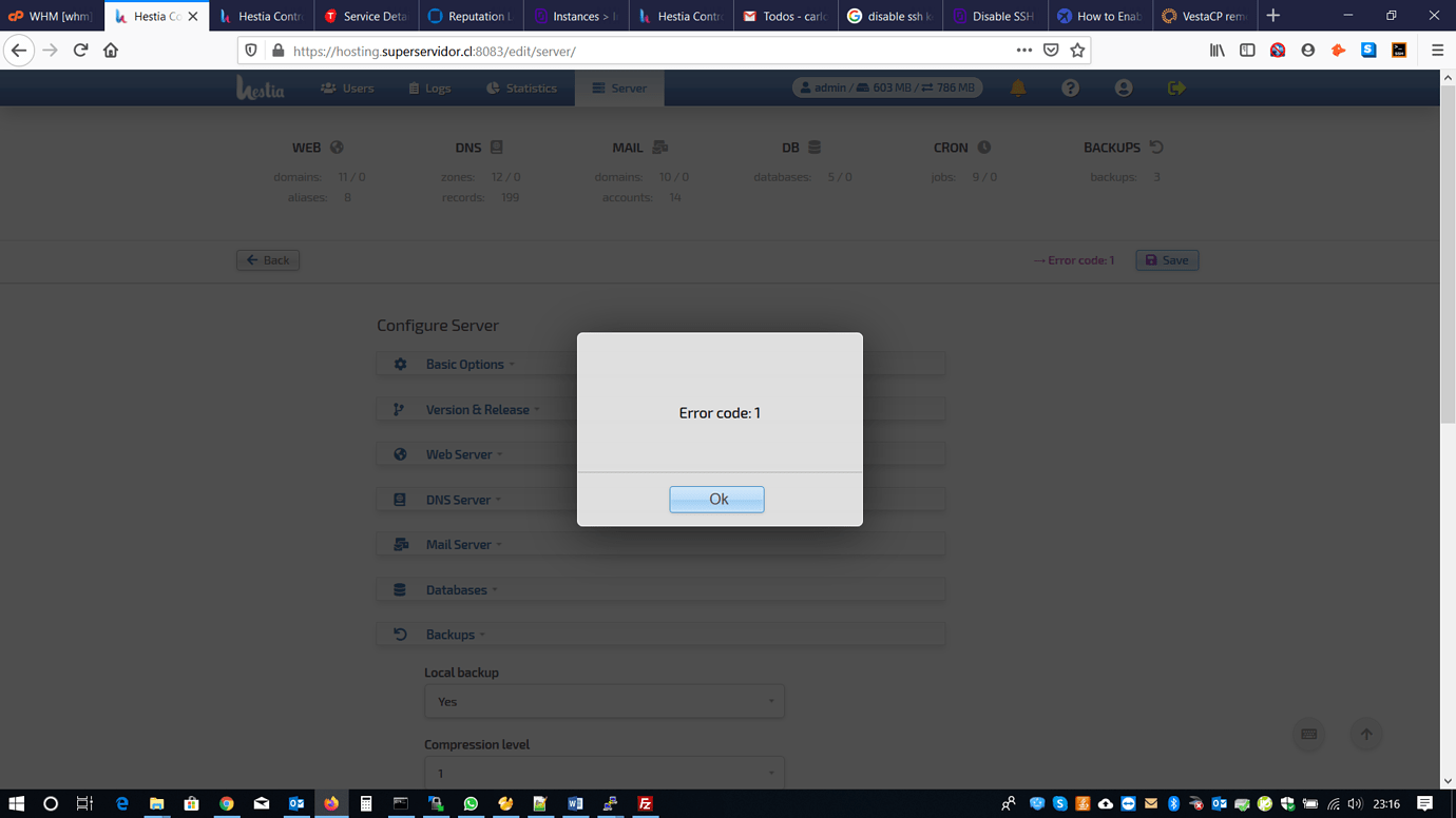 Hestia remote backup Error code 1, SFTP error and solution Backups Hestia Control Panel